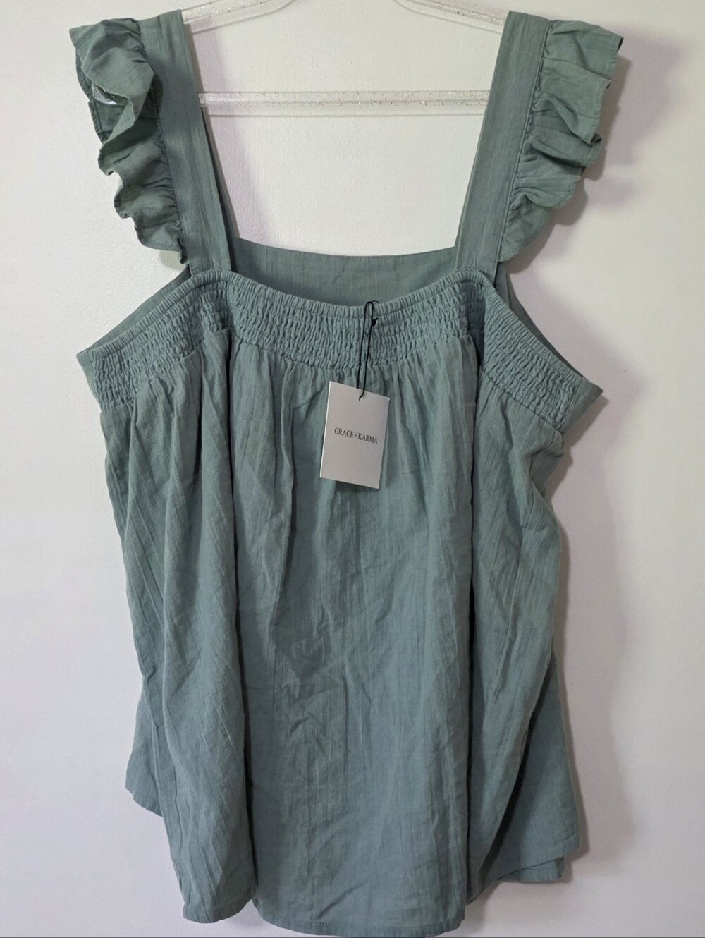 NWT Smocked Babydoll Tank Top Ruffle Strap Cottagecore Coquette Earthy Boho 1X